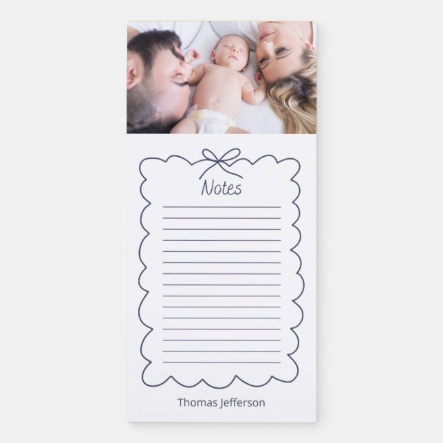 Baby photo simple first months notes name magnetic notepad (Front)