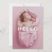 Baby Photo Simple Overlay Hello Birth Announcement
