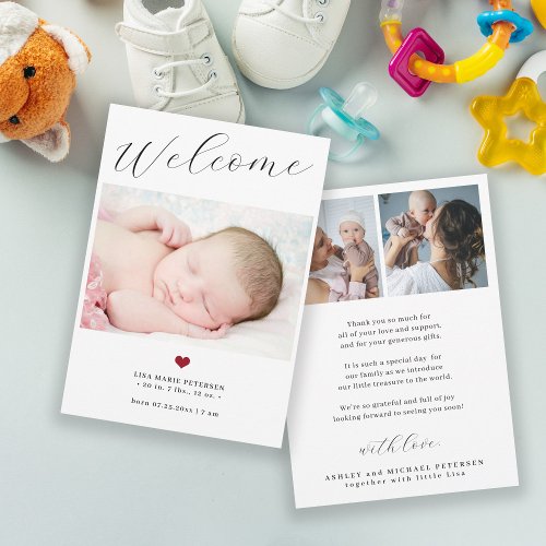 Baby photo simple welcome chic script birth announcement