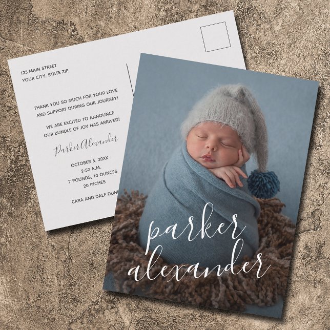 Baby Photo Thank You Birth Announcement Postcard (Creator Uploaded)