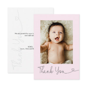 Baby Photo Thank you Heart Modern Baby shower Pink Card