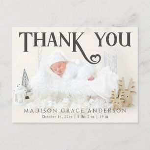 Baby Photo Thank You Modern Heart Birth Announcement Postcard