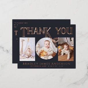 Baby Photo Thank You Modern Heart Birth Foil Foil Invitation Postcard