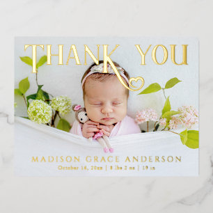 Baby Photo Thank You Modern Heart Birth Foil Invitation Postcard