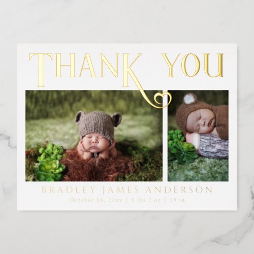 Baby Photo Thank You Modern Heart Birth Foil Invitation Postcard