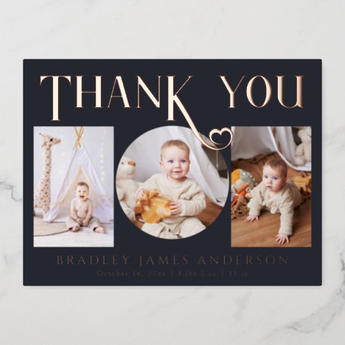 Baby Photo Thank You Modern Heart Birth Foil Invitation Postcard
