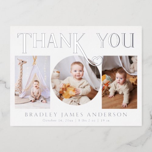 Baby Photo Thank You Modern Heart Birth Foil Invitation Postcard