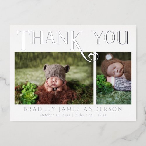 Baby Photo Thank You Modern Heart Birth Foil Invitation Postcard