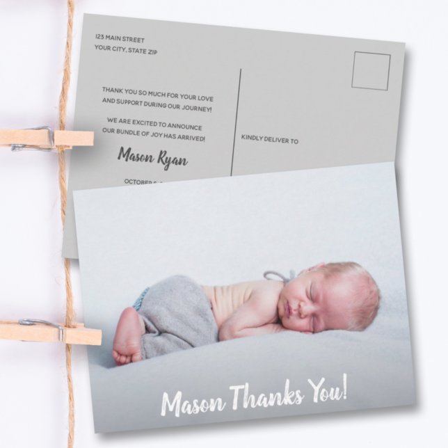 Baby Photo Thank You Script Birth Announcement Postcard (Creator Uploaded)