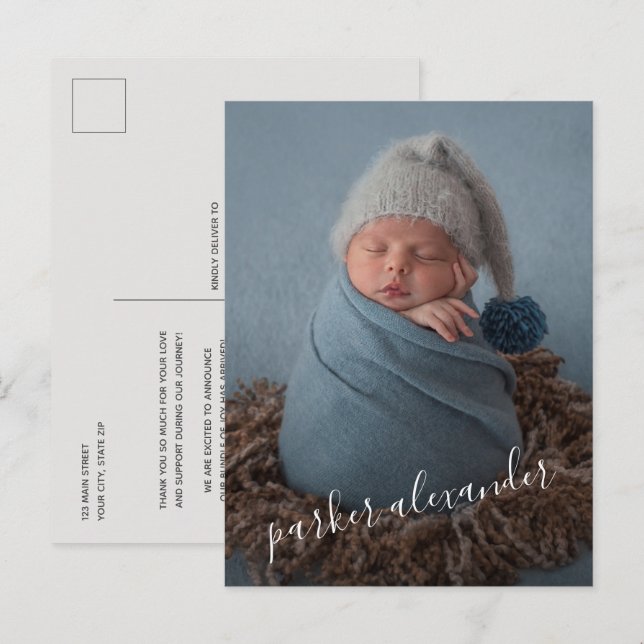 Baby Photo Thank You Script Birth Announcement Postcard (Front/Back)