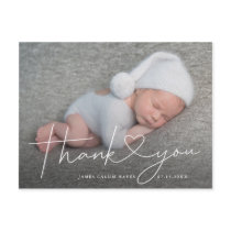Baby Photo Thank You Script Heart Birth Announcement Postcard Baby Photo Thank You Script Heart Birth Announcement Postcard