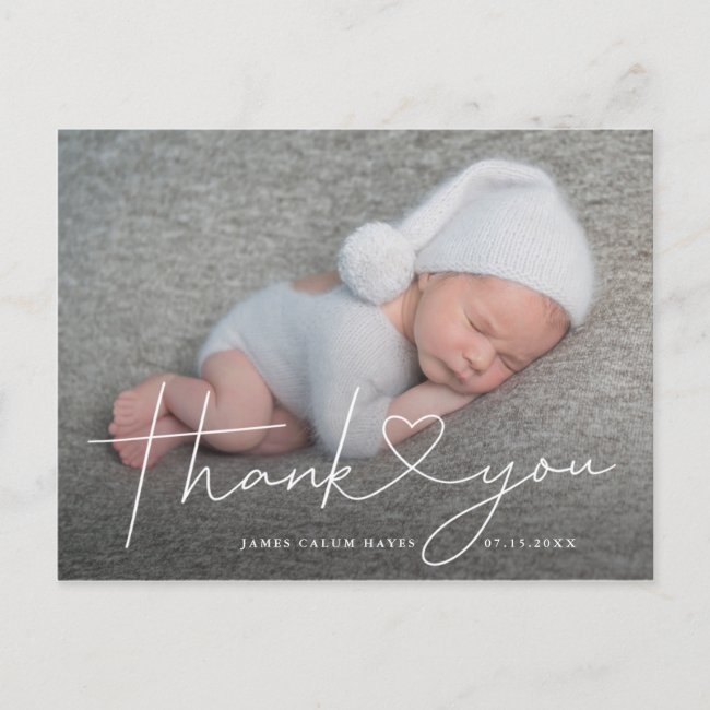 Baby Photo Thank You Script Heart Birth Announcement Postcard