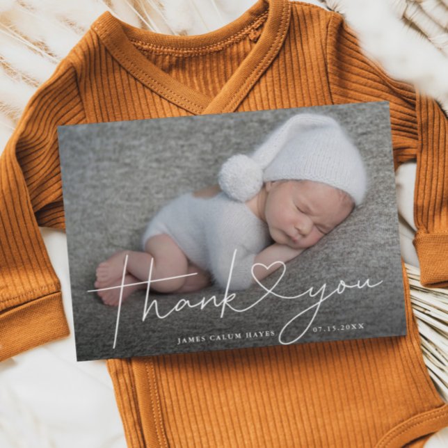 Baby Photo Thank You Script Heart Birth Announcement Postcard (Creator Uploaded)