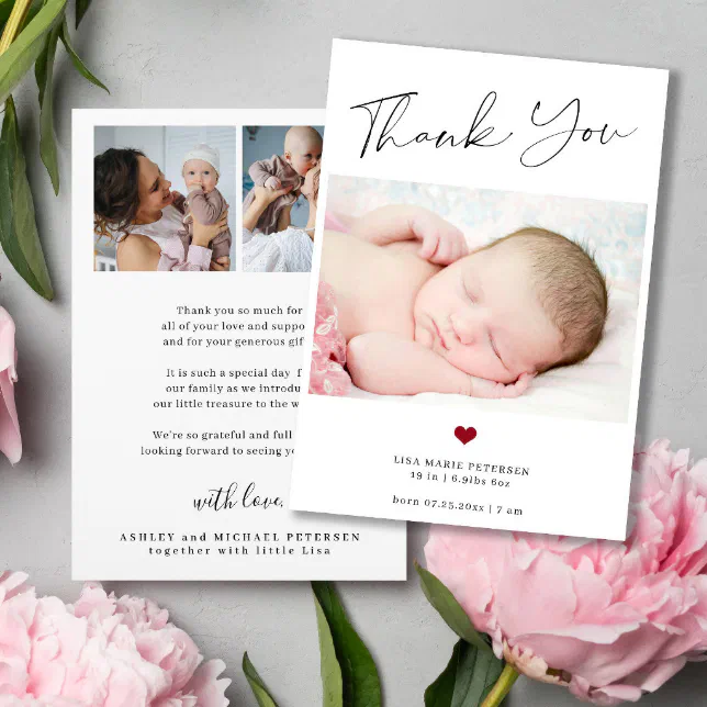 Baby photo thank you simple script photo birth announcement | Zazzle