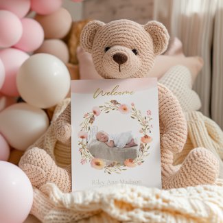 Baby Photo Trendy Floral Modern Birth