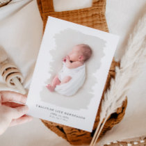 Baby Photo White Minimalist Brush Stroke Birth Announcement