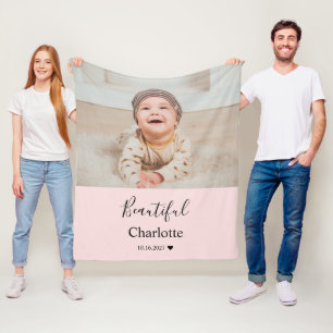 Baby Photo with Custom Name Keepsake Fleece Blanket