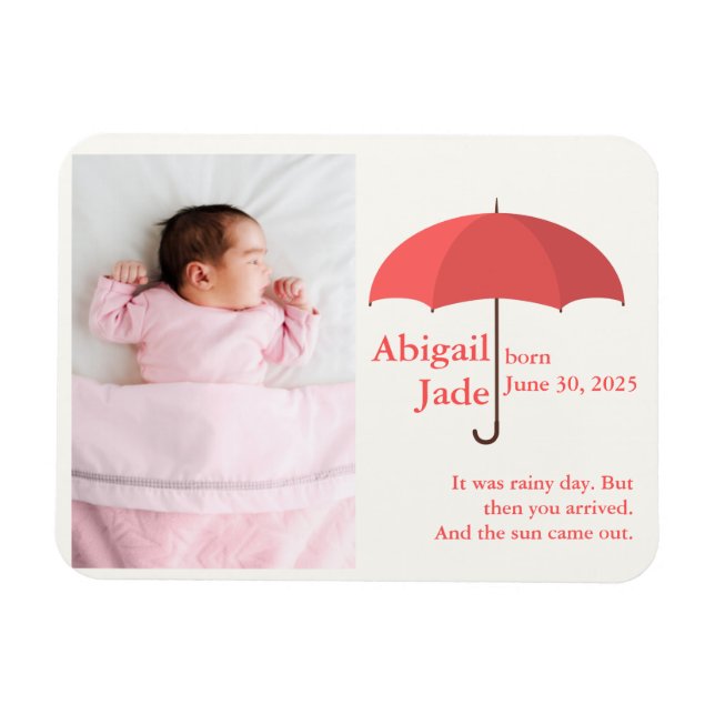 Baby Photo with Name and Date under Red Umbrella Magnet (Horizontal)