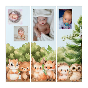Baby Photo Woodland Forest Animals Triptych