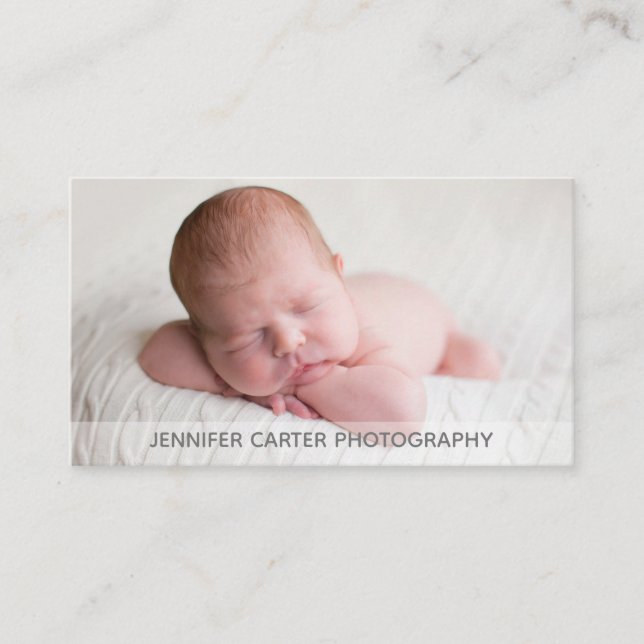Baby Photographer Minimalist Photo White Grey Business Card (Front)