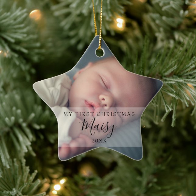 Baby Photos Cute First Christmas Star Ceramic Ornament (Tree)