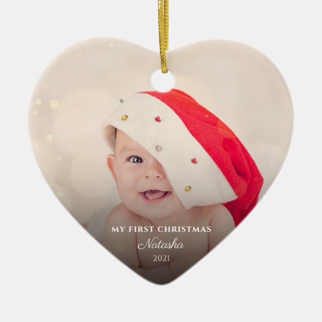 Baby Photos First Christmas Personalized Ceramic Ornament (Front)