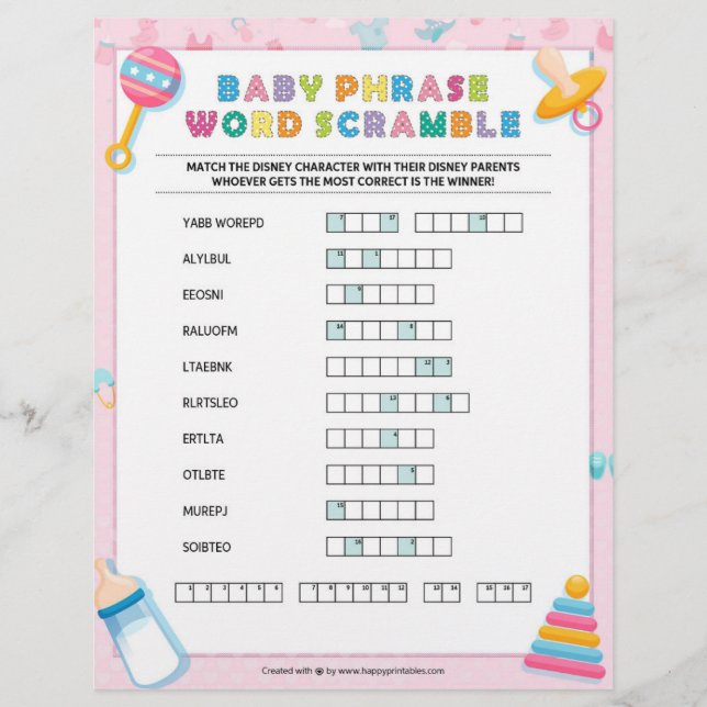 Baby Phrase Scramble [Baby Basics Pink] Letterhead (Front)