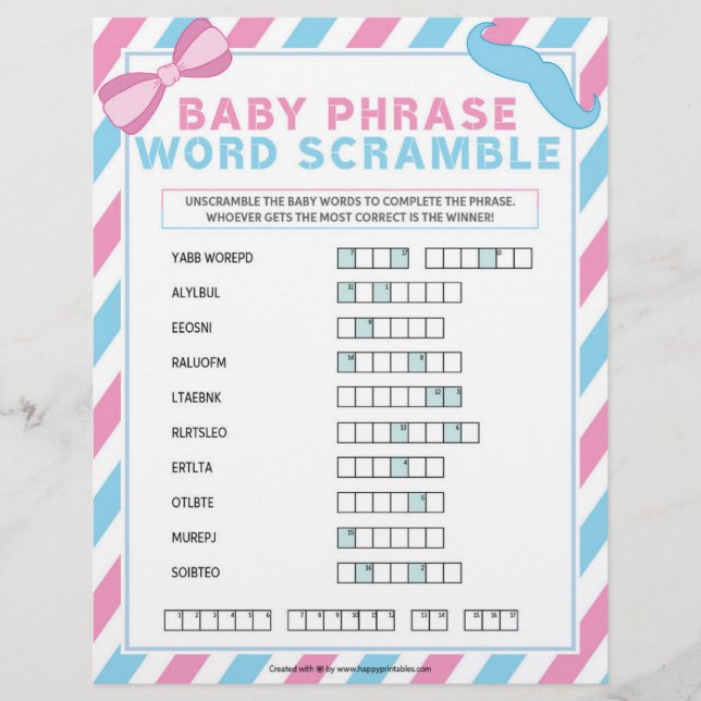 Baby Phrase Scramble [Gender Surprise] Letterhead (Front)