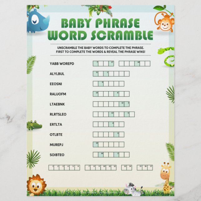 Baby Phrase Word Scramble [Animal Theme] Letterhead (Front)