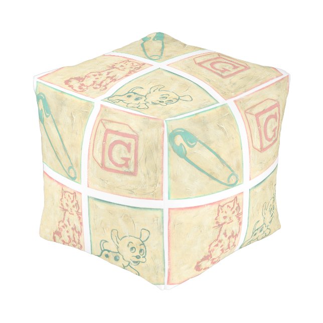 Baby Picture Blocks by Chariklia Zarris Pouf (Angled Front)