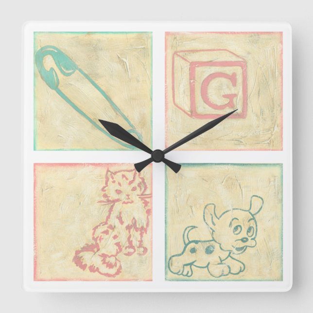 Baby Picture Blocks by Chariklia Zarris Square Wall Clock (Front)