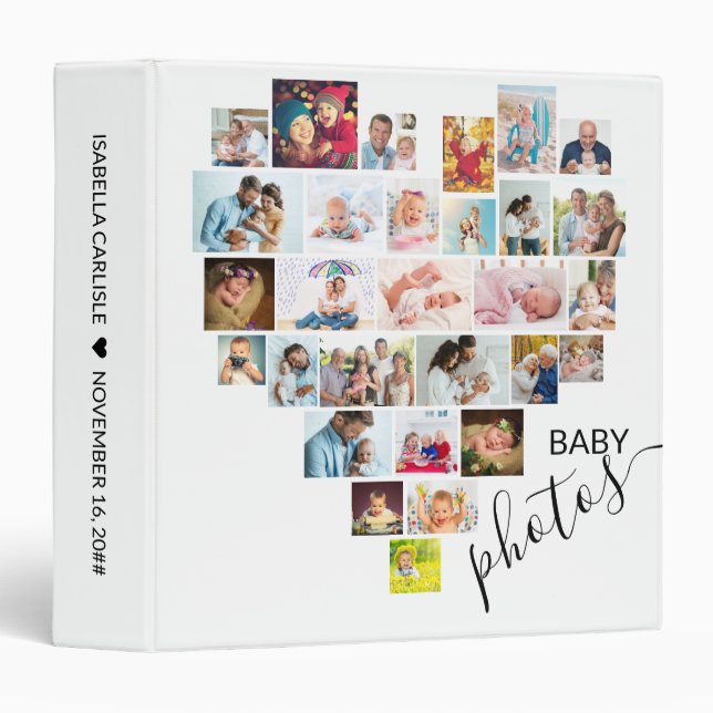 Baby Pictures Heart Shaped Photo Collage White 3 Ring Binder (Front/Spine)