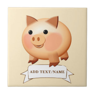 Baby Pig Drawing Custom Ceramic Tile
