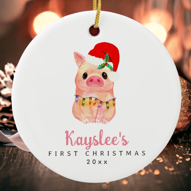 Baby Pig First Christmas Custom Ceramic Ornament (Creator Uploaded)