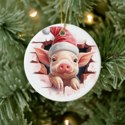 Baby Pig in Santa Hat _ 3D Ceramic Ornament