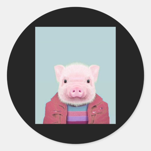 baby pig portrait_Pig Lover Classic Round Sticker (Front)