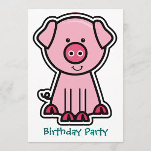 Baby Pig Sticker Birthday Party Invitation