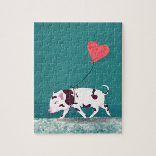 Baby Pig With Heart Balloon Jigsaw Puzzle