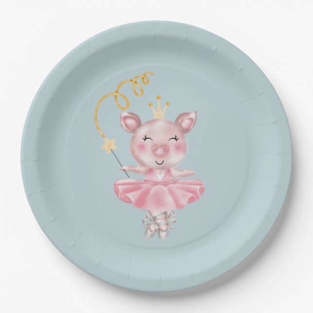 Baby Piggy Ballerina Paper Plates (Front)