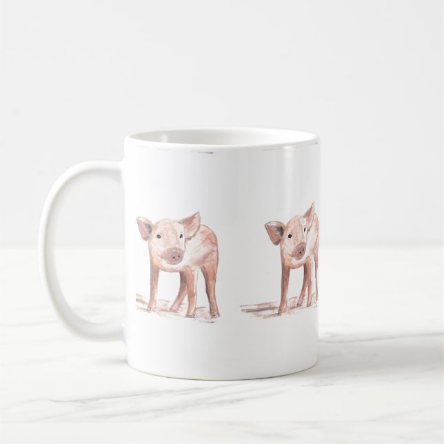Baby piglet pig art Animal Watercolor Farm Coffee Mug (Left)