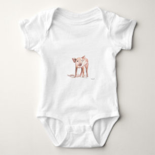 Baby piglet pig art watercolor baby shower rustic  bodysuit