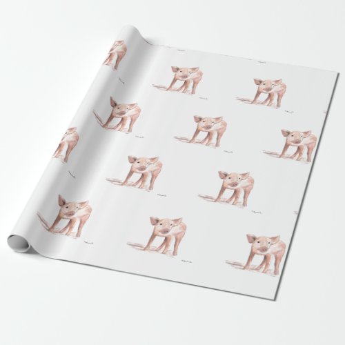 Baby piglet pig art watercolor cute pattern farm wrapping paper