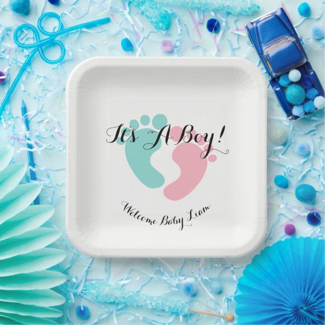 BABY Pink And Blue Baby Reveal Shower Party Paper Plates (Party)