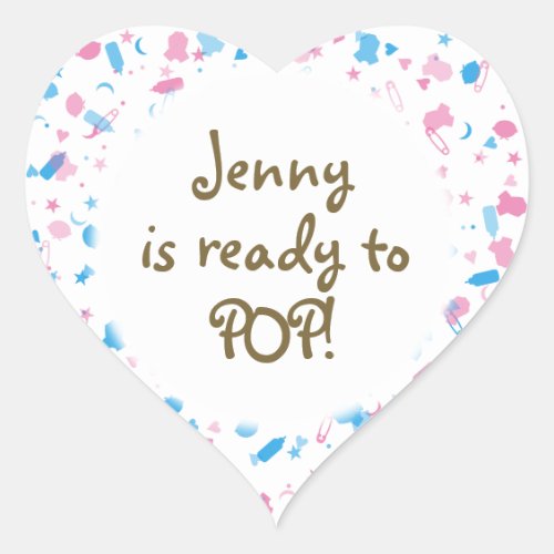 Baby Pink and Blue Confetti Baby Shower Favor Heart Sticker