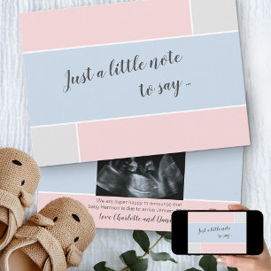 Baby Pink and Blue Custom Sonogram Photo Pregnancy Announcement