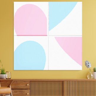 Baby Pink and Blue Minimalist Abstract Heart Art
