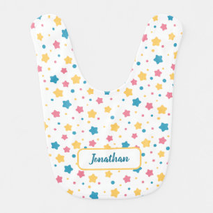 Baby Pink and Blue Stars Pattern Custom Name Boy 2 Baby Bib