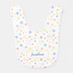Baby Pink and Blue Stars Pattern Custom Name Boy Bib