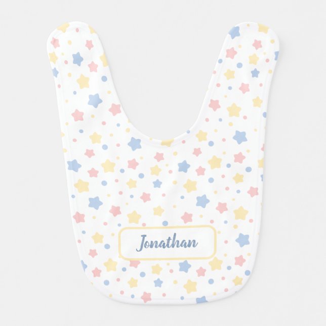 Baby Pink and Blue Stars Pattern Custom Name Boy Bib (Front)