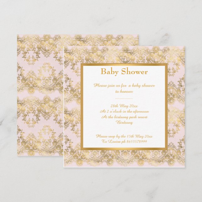 BABY PINK AND GOLD STUNNING PATTERN BABY SHOWER INVITATION (Front/Back)